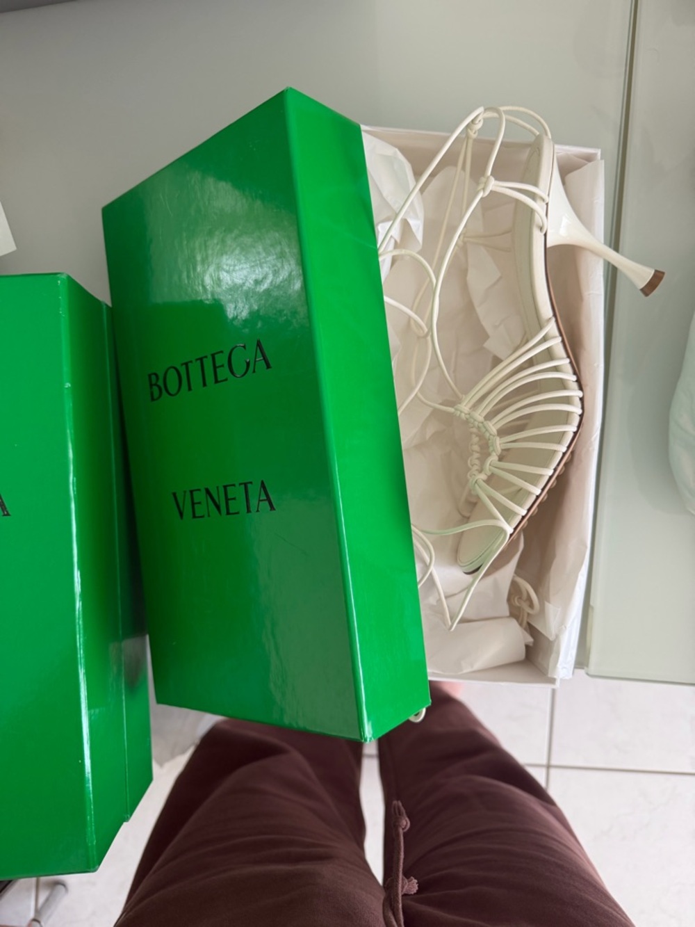 Bottega Veneta Ivory Strappy Heeled Sandals